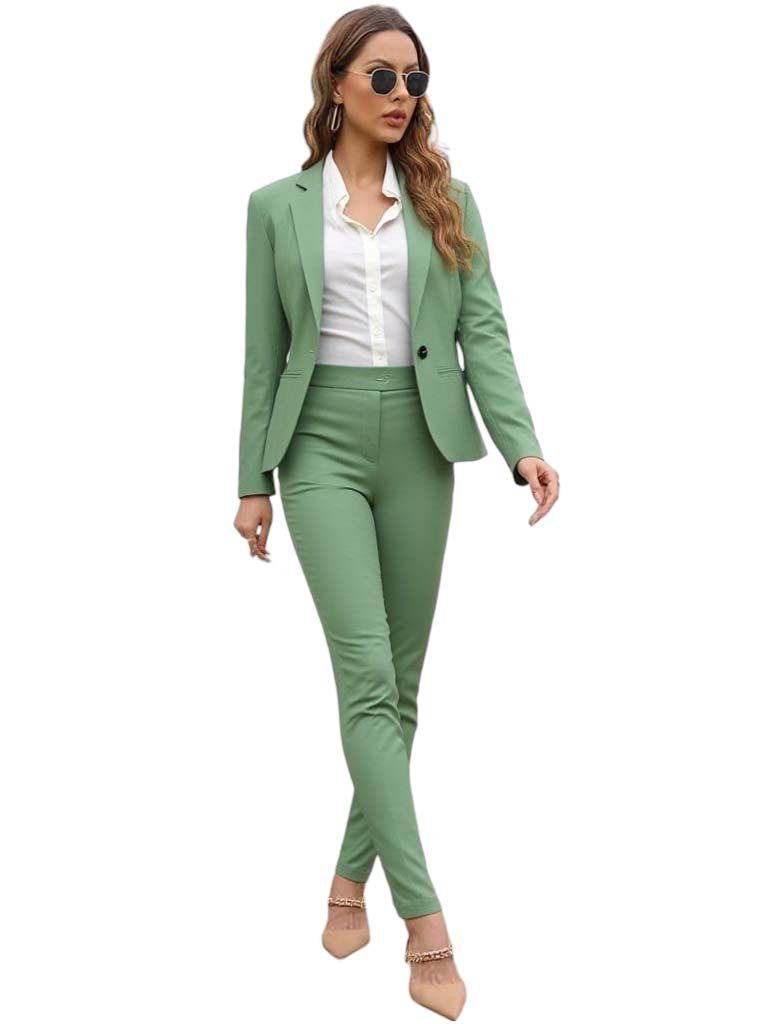 Traje Sastre para Mujer Verde Menta de 3 Piezas | Saco, Pantalón Chupín y Falda