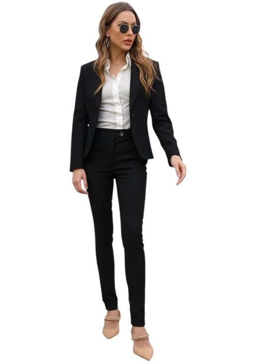 Traje Sastre para Mujer Negro de 3 Piezas | Saco, Pantalón Chupín y Falda