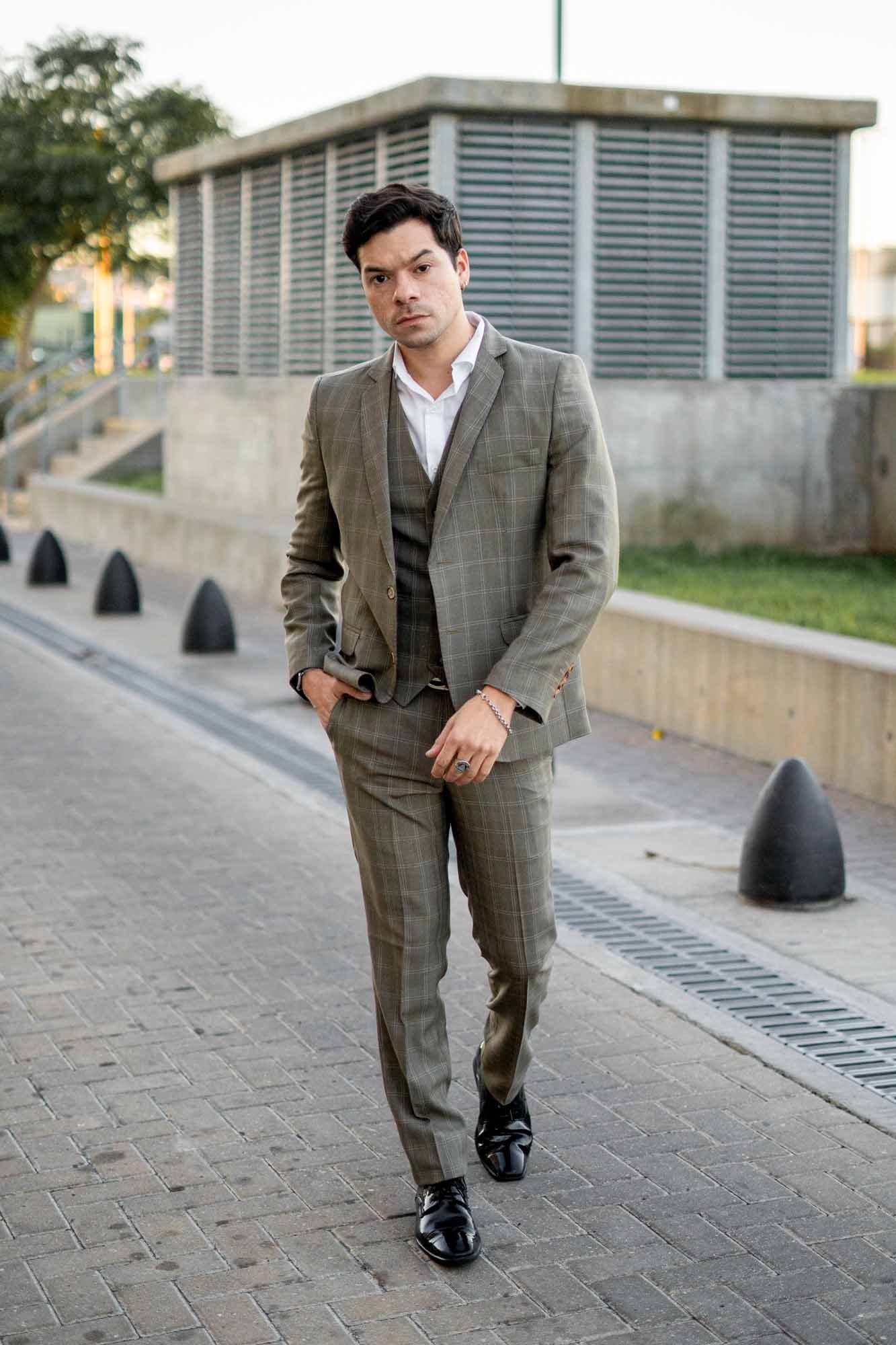 Traje Gris Verdoso Príncipe de gales