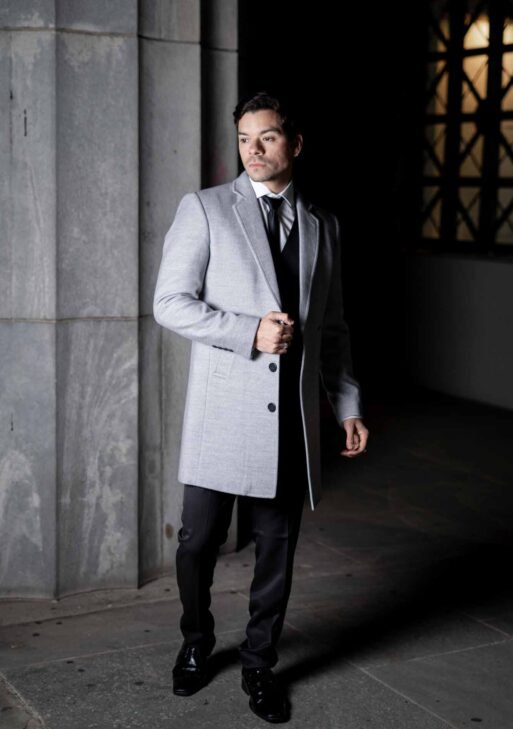 Tapado de Vestir para Hombre en Paño Gris Claro