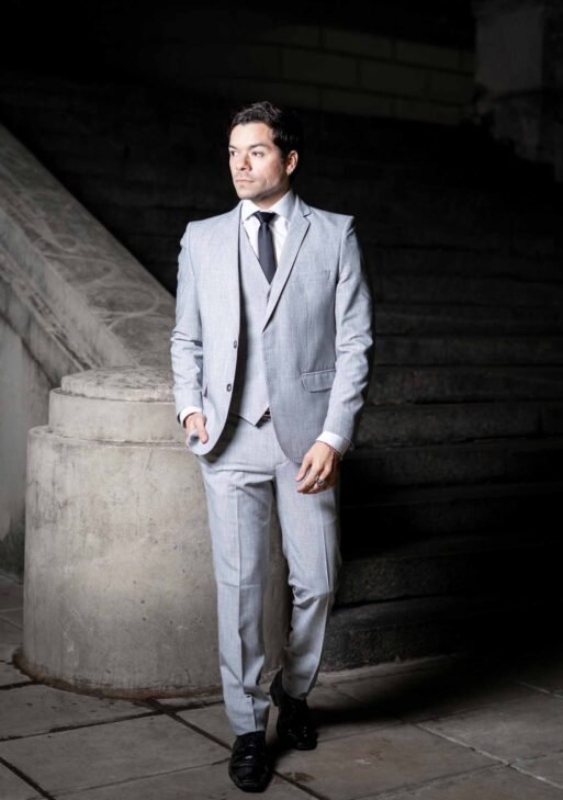 Traje de Tres Piezas Gris Claro para Hombre en Súper 100