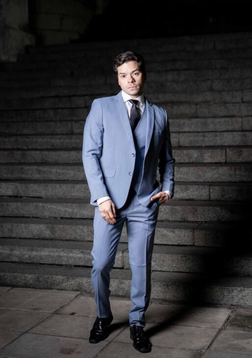 Traje de Tres Piezas Azul con Cuadros para Hombre en Súper 100