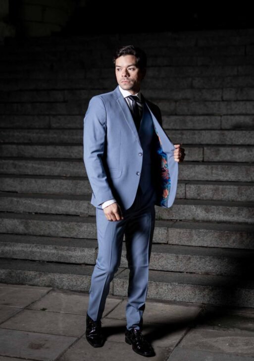 Traje de Tres Piezas Azul con Cuadros para Hombre en Súper 100