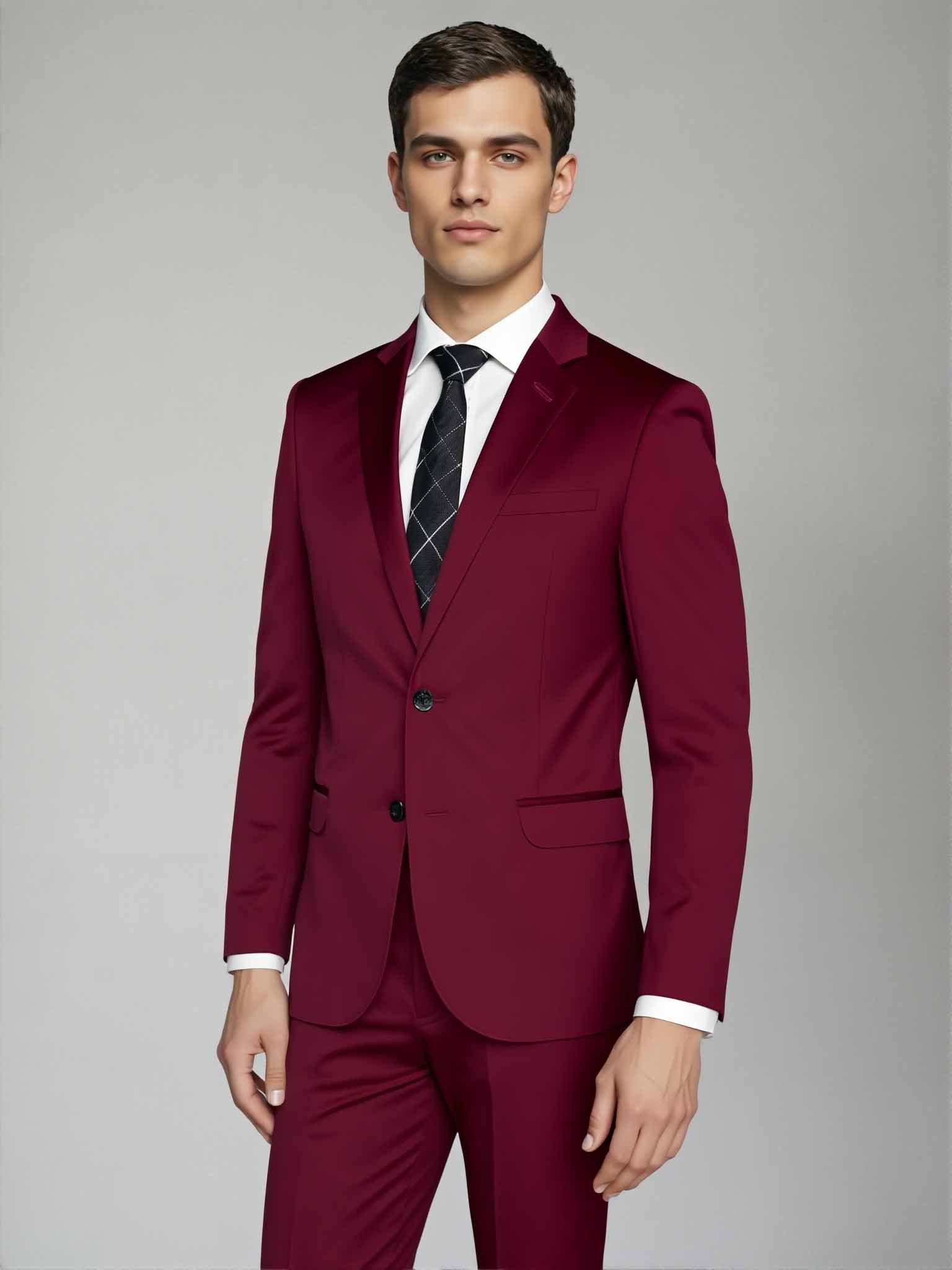 Ambo Coton Bordo y Beige Slim Fit – Elegancia Moderna