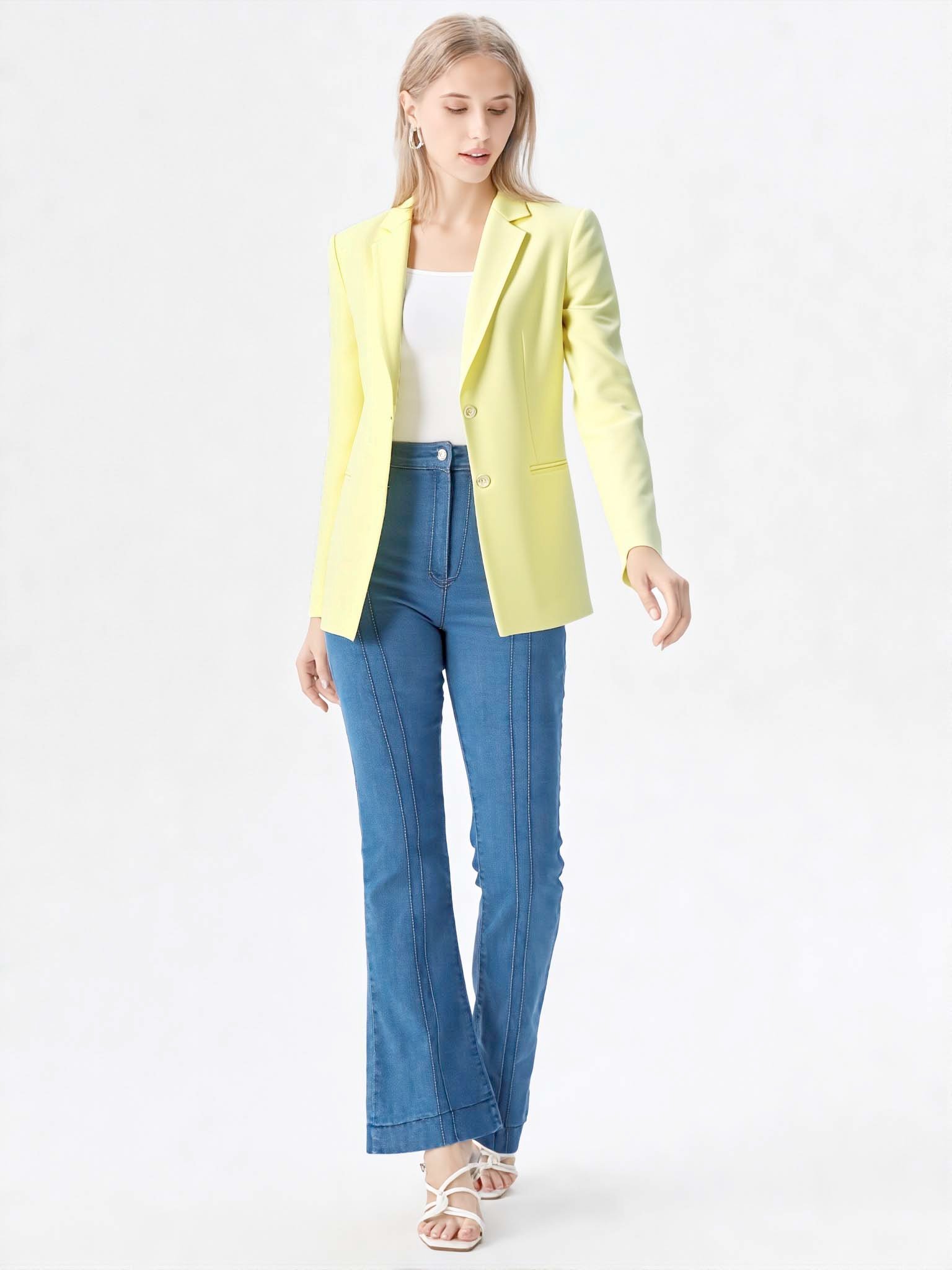 Blazer Oversize Mujer Amarillo Claro | Saco Suelto Amarillo Pastel Talles 38-48