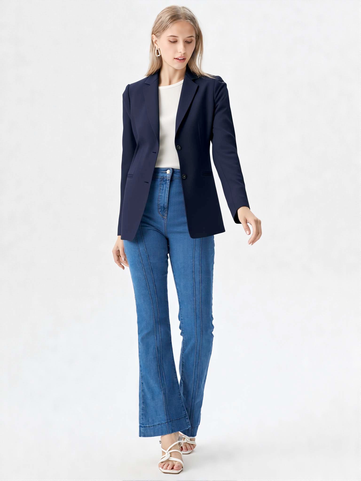 Blazer Oversize Mujer Azul Marino | Saco Suelto Sastrero Navy Talles 36-48