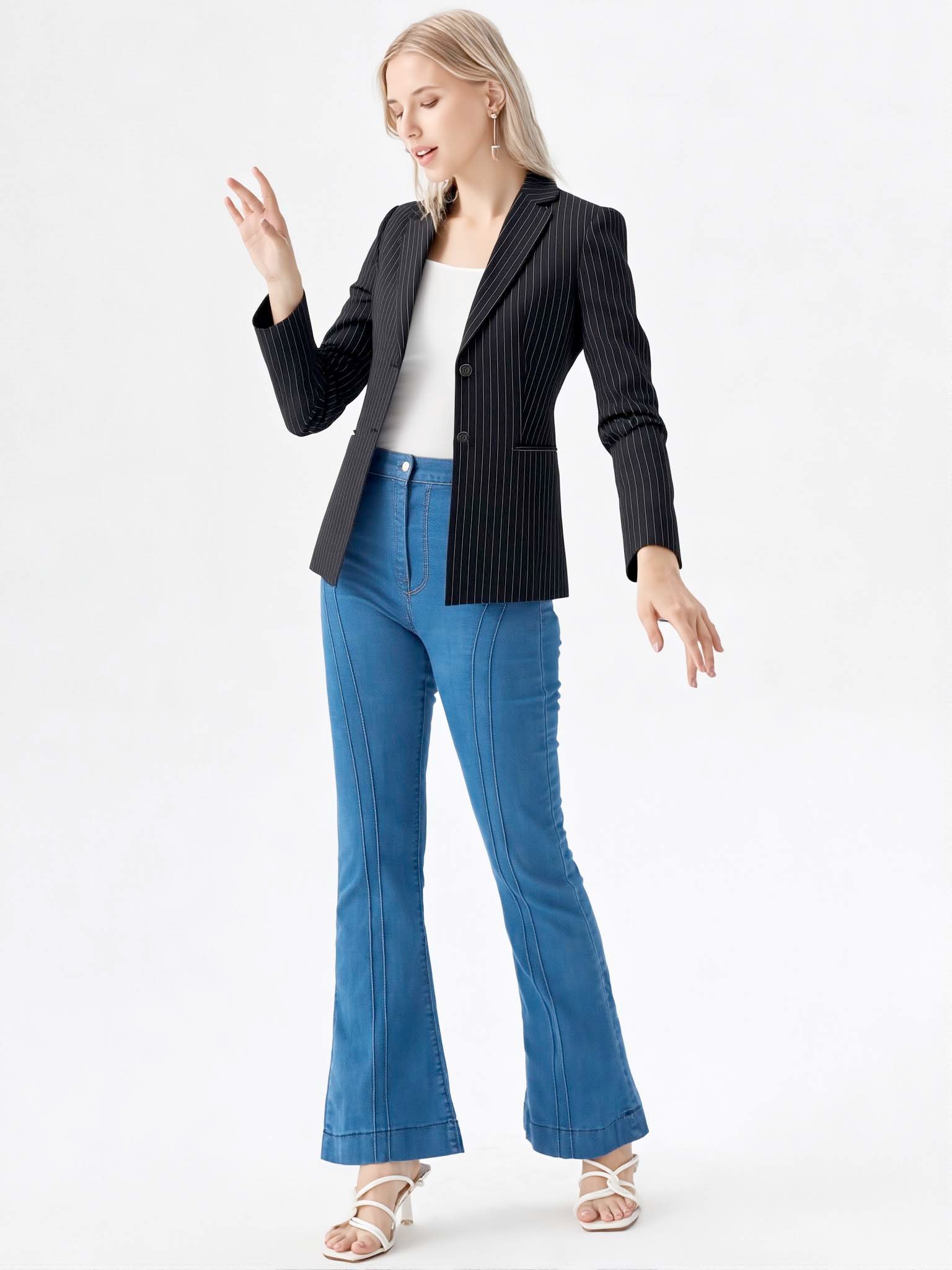 Blazer Oversize Mujer Negro con Rayas | Saco Raya Diplomática Talles 38-48