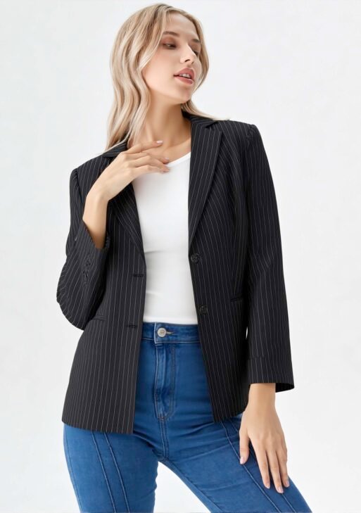 Blazer Oversize Mujer Negro con Rayas | Saco Raya Diplomática Talles 38-48