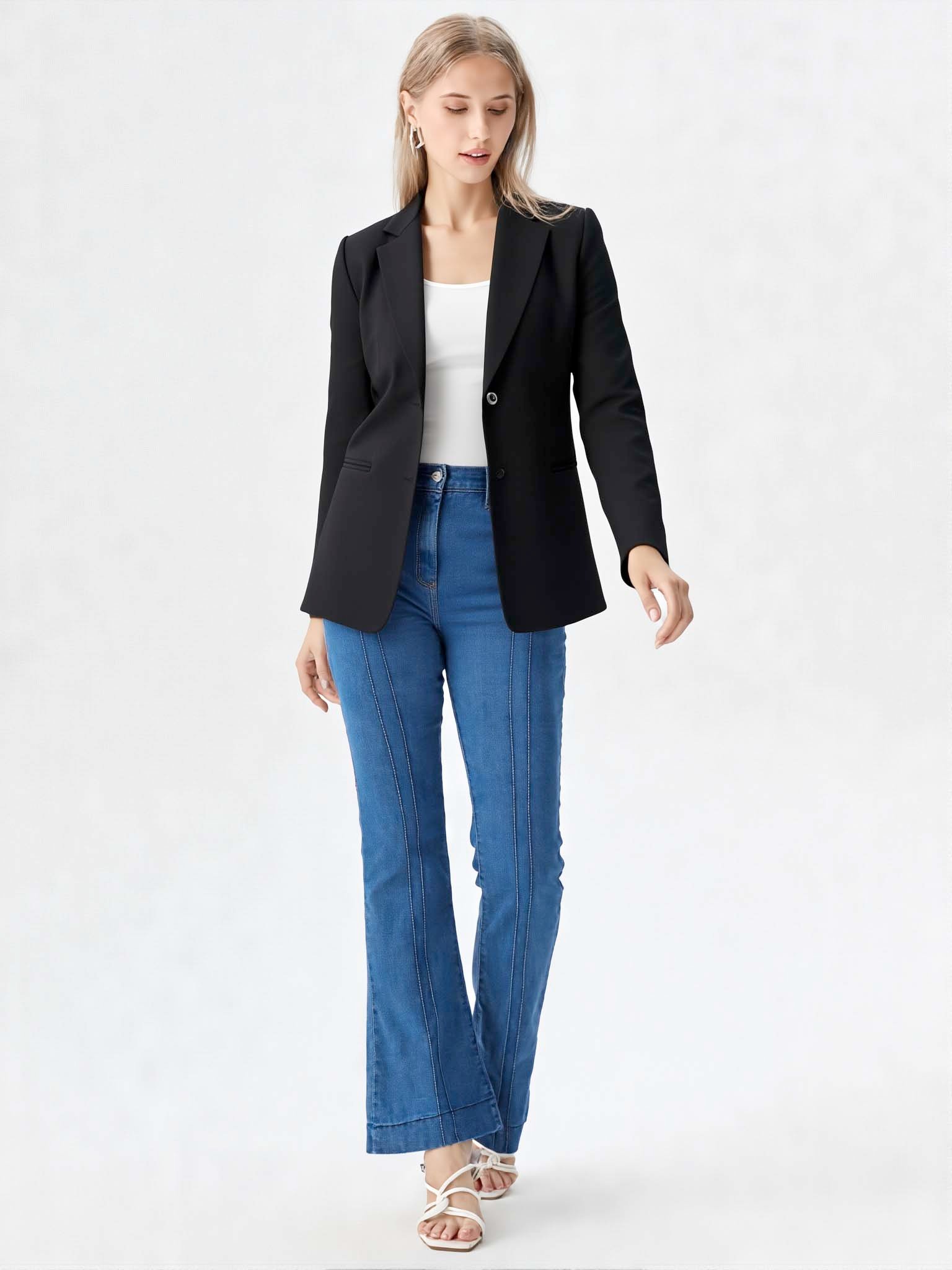 Blazer Oversize Mujer Negro Liso | Saco Suelto Sastrero Básico Talles 36-48