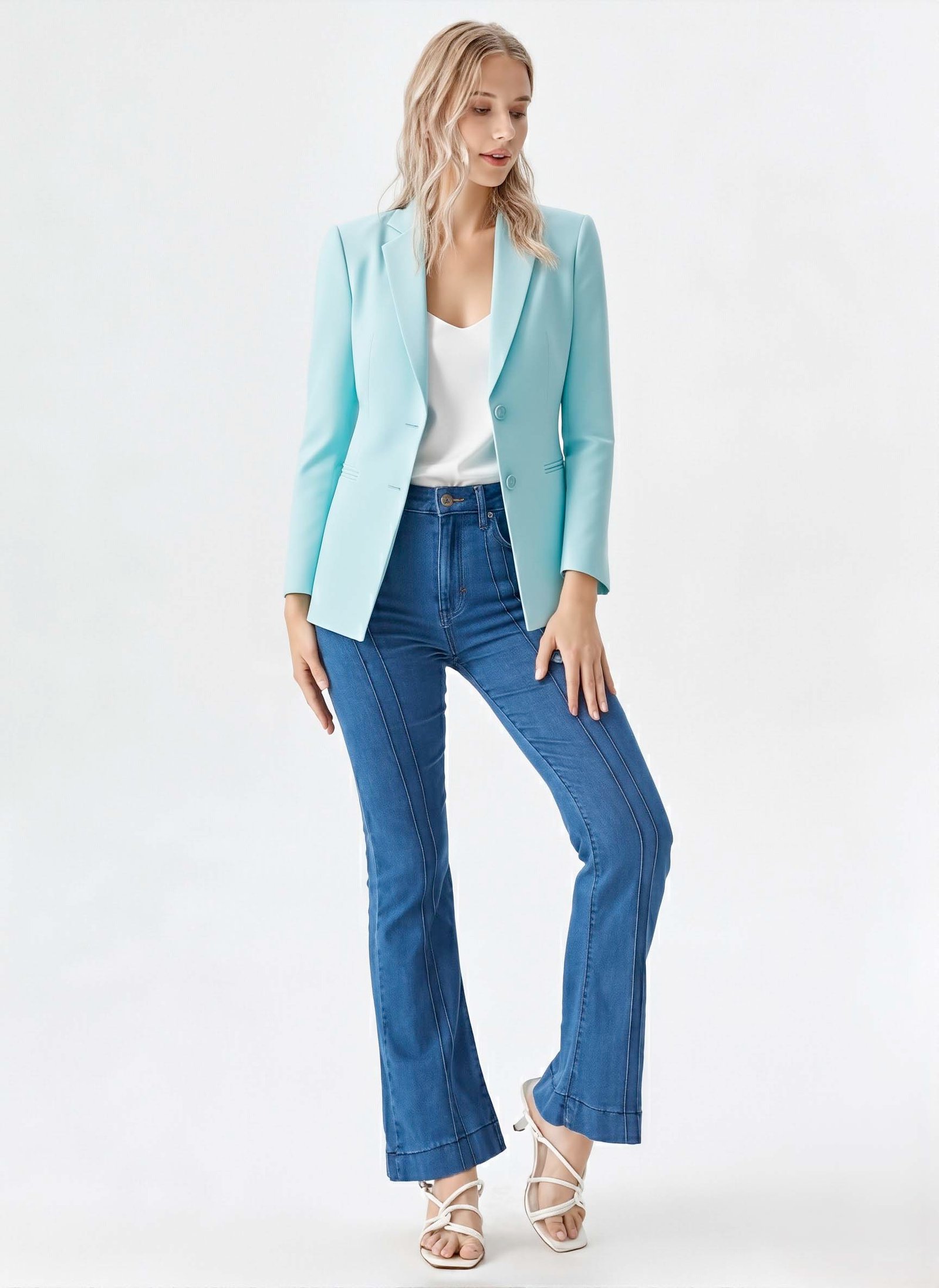 Blazer Oversize Mujer Celeste | Saco Suelto Sastrero Azul Cielo Talles 38-48