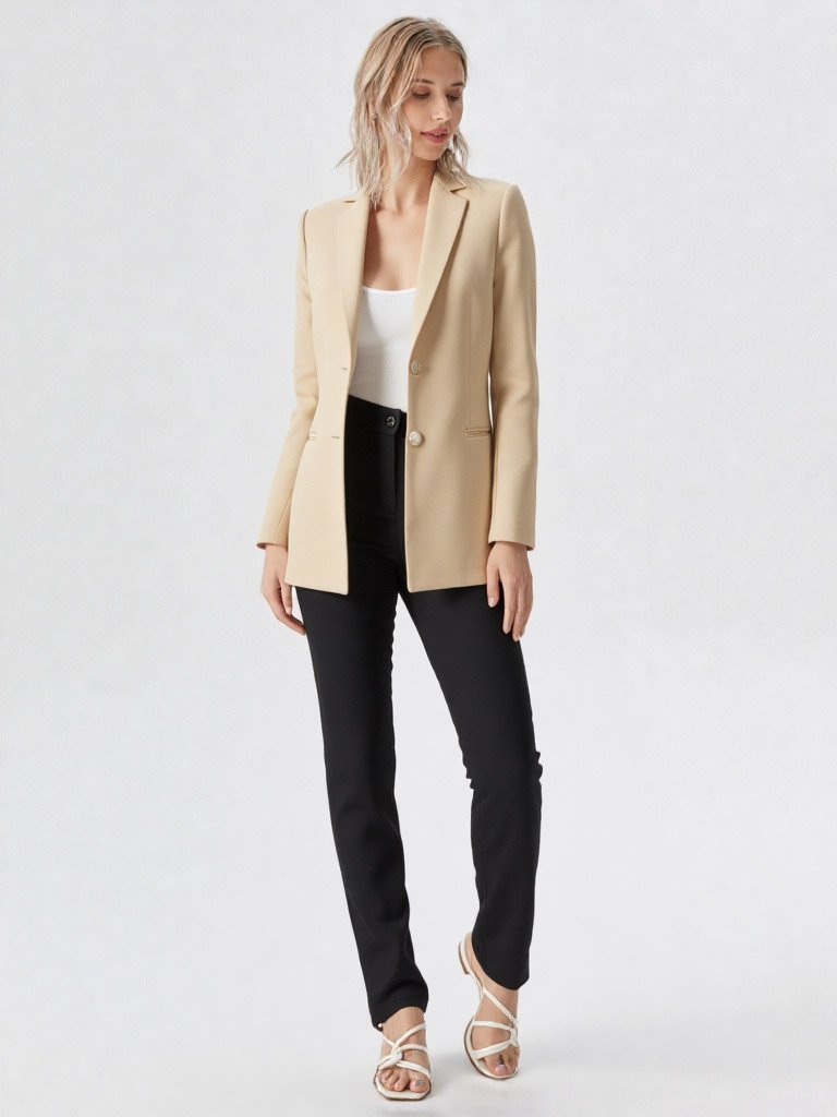 Blazer Oversize Mujer Beige Claro | Saco Suelto Sastrero Minimalista Talles 36-48