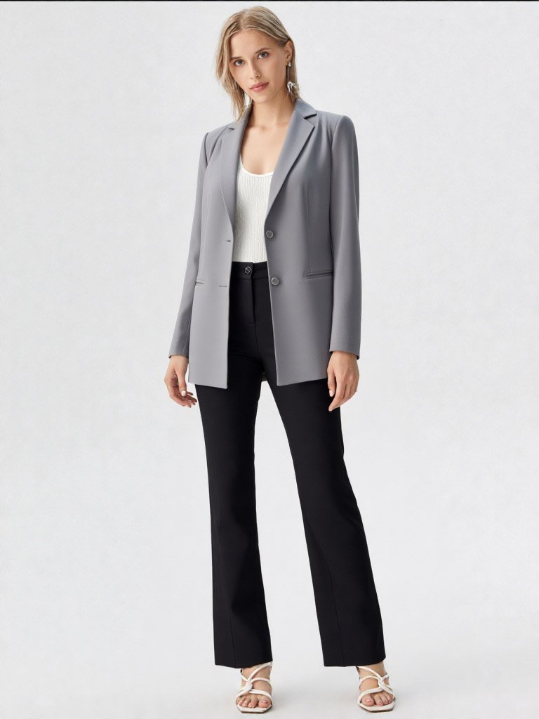 Blazer Oversize Mujer Gris Urbano | Saco Suelto Sastrero Versátil Talles 38-48