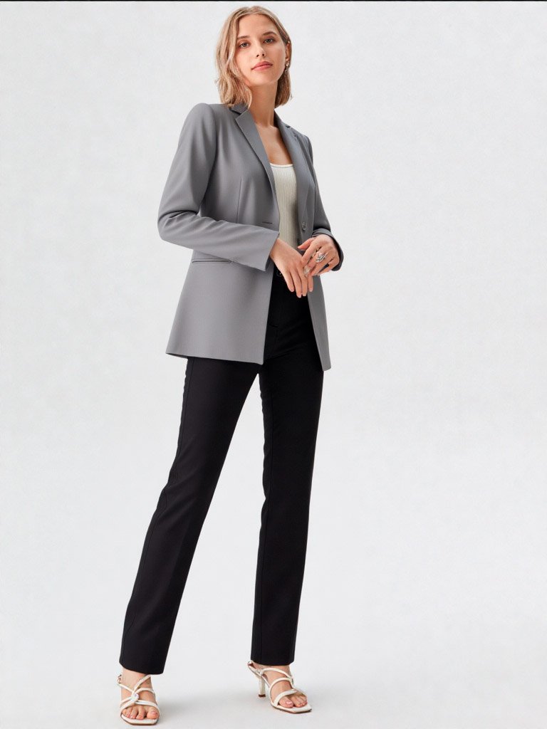 Blazer Oversize Mujer Gris Urbano | Saco Suelto Sastrero Versátil Talles 38-48