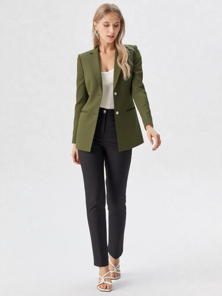 Blazer Oversize Mujer Verde Olivo | Saco Suelto Sastrero Natural Talles 38-48