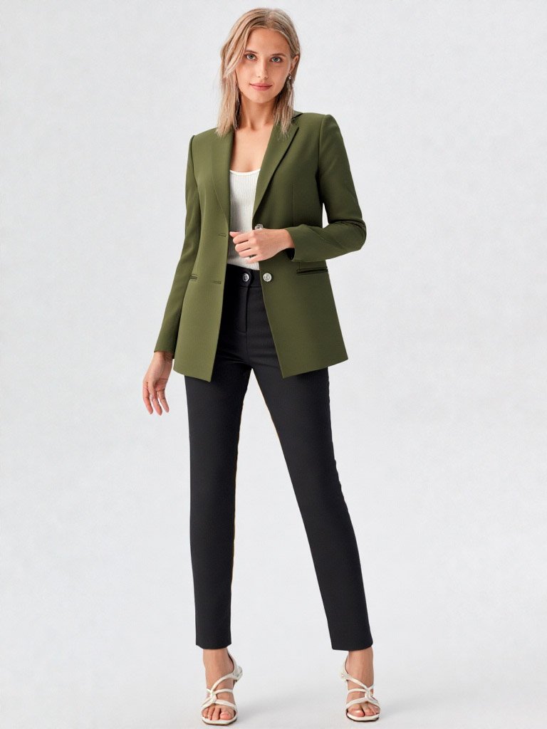 Blazer Oversize Mujer Verde Olivo | Saco Suelto Sastrero Natural Talles 38-48